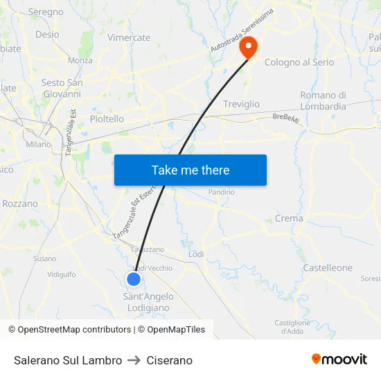 Salerano Sul Lambro to Ciserano map
