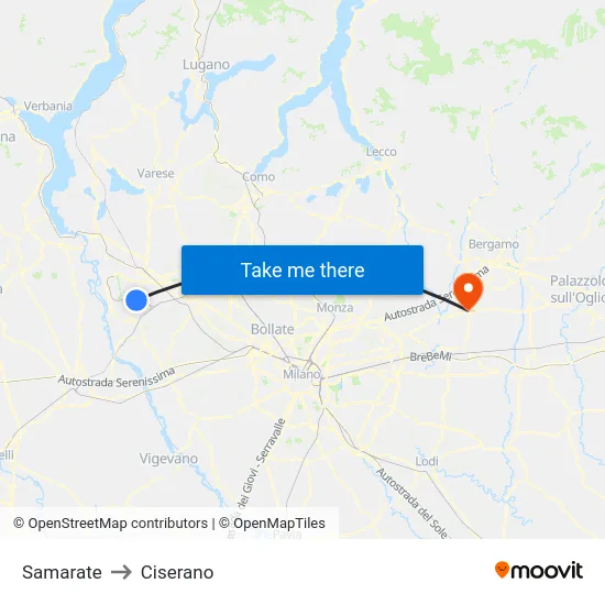 Samarate to Ciserano map