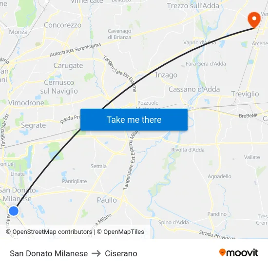 San Donato Milanese to Ciserano map