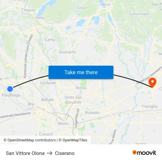San Vittore Olona to Ciserano map