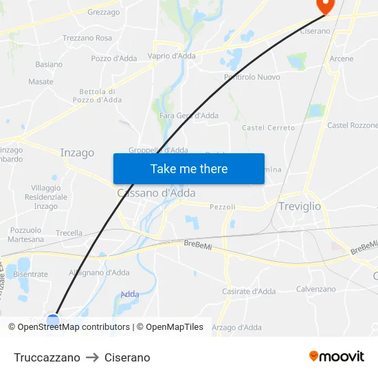 Truccazzano to Ciserano map