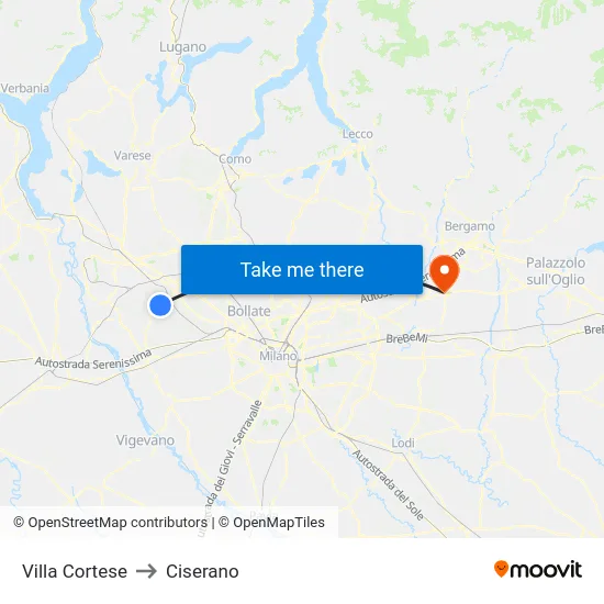 Villa Cortese to Ciserano map