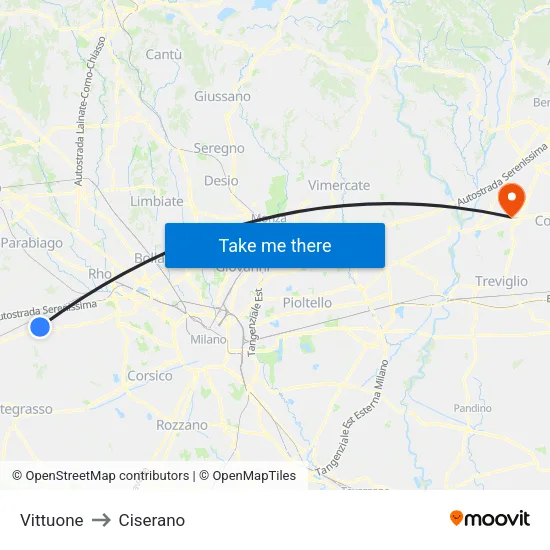 Vittuone to Ciserano map