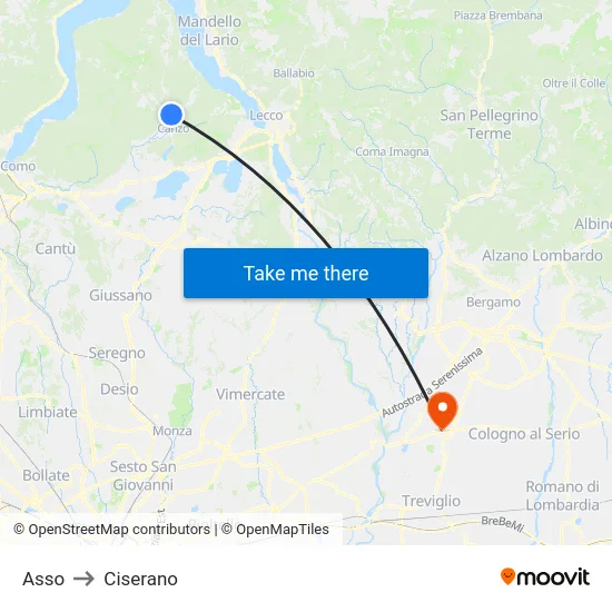 Asso to Ciserano map