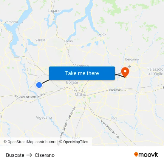 Buscate to Ciserano map