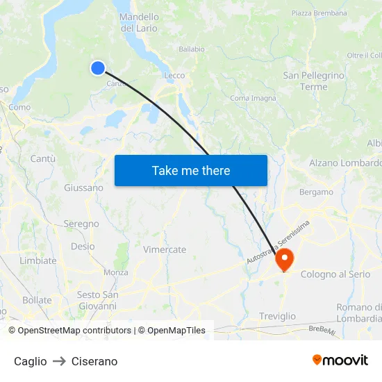 Caglio to Ciserano map