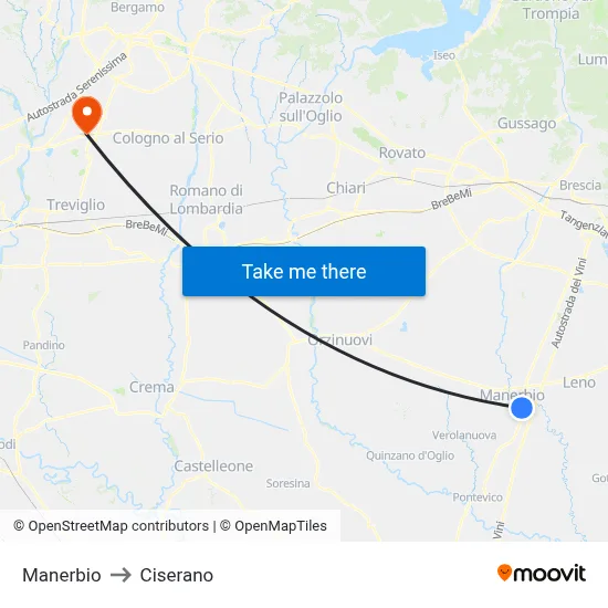 Manerbio to Ciserano map