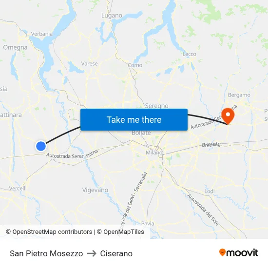 San Pietro Mosezzo to Ciserano map