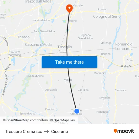 Trescore Cremasco to Ciserano map