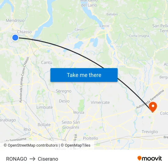 Ronago to Ciserano map