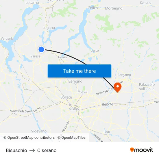 Bisuschio to Ciserano map