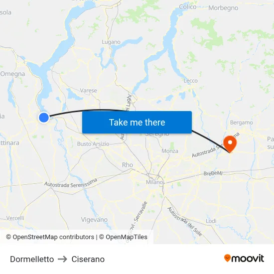 Dormelletto to Ciserano map