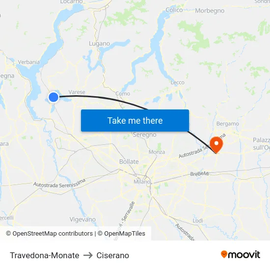 Travedona-Monate to Ciserano map
