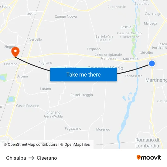 Ghisalba to Ciserano map