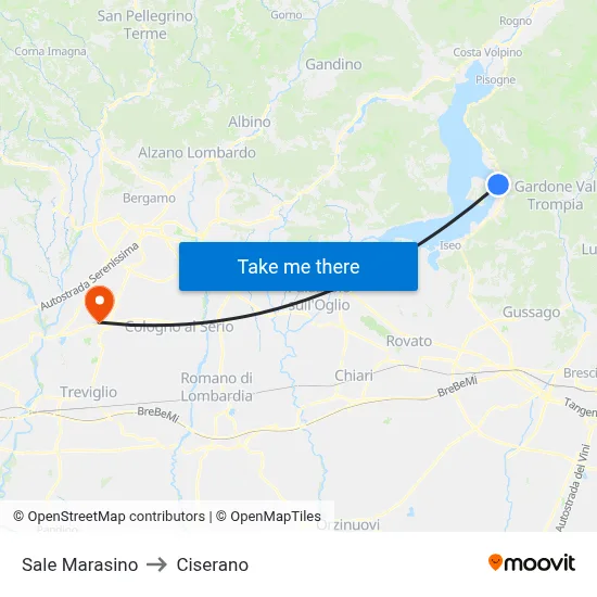 Sale Marasino to Ciserano map