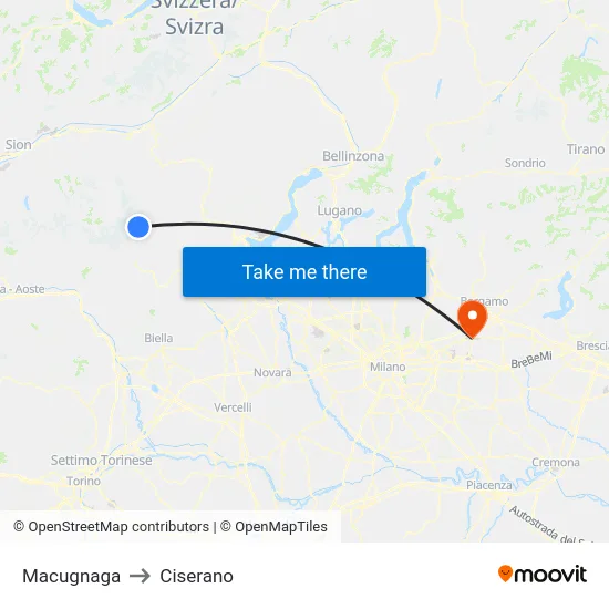 Macugnaga to Ciserano map