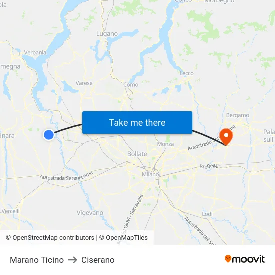 Marano Ticino to Ciserano map