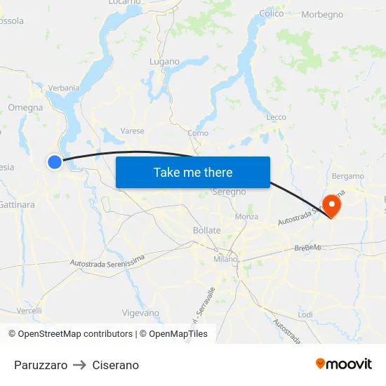 Paruzzaro to Ciserano map