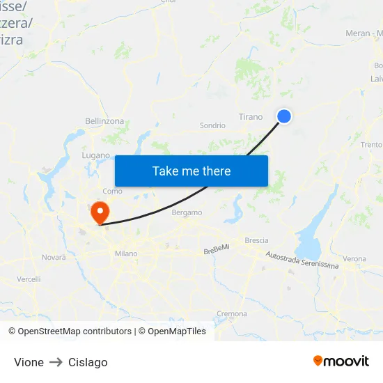 Vione to Cislago map