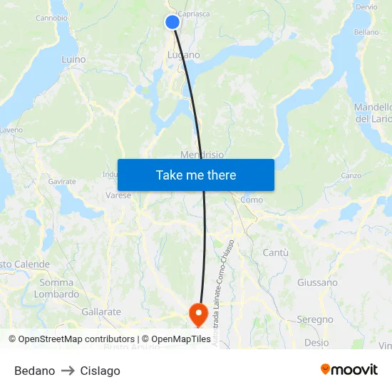 Bedano to Cislago map