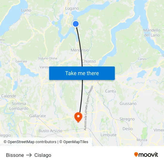 Bissone to Cislago map