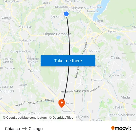 Chiasso to Cislago map