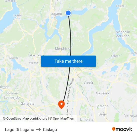 Lake of Lugano to Cislago map