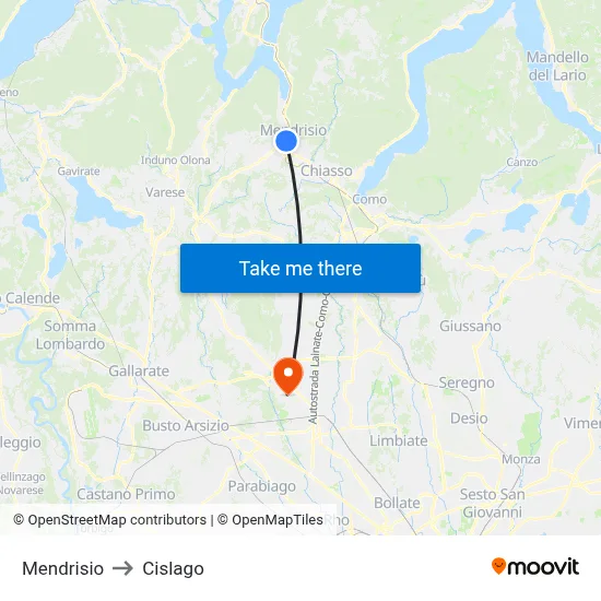 Mendrisio to Cislago map