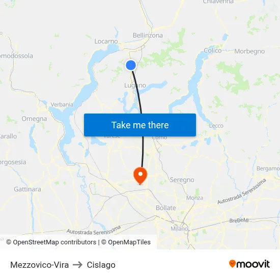 Mezzovico-Vira to Cislago map