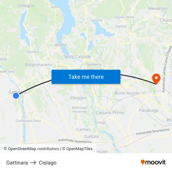 Gattinara to Cislago map