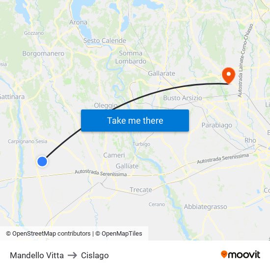 Mandello Vitta to Cislago map