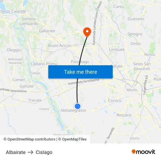 Albairate to Cislago map