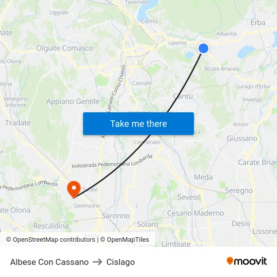 Albese con Cassano to Cislago map