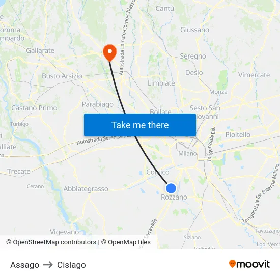 Assago to Cislago map