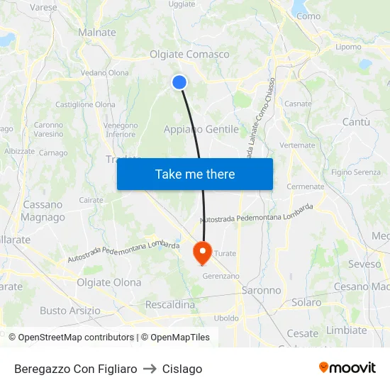 Beregazzo con Figliaro to Cislago map