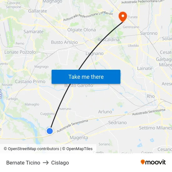 Bernate Ticino to Cislago map