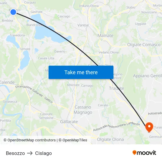 Besozzo to Cislago map