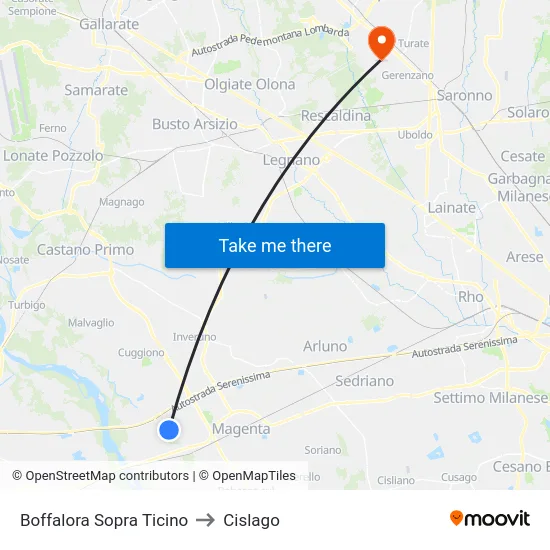 Boffalora Sopra Ticino to Cislago map