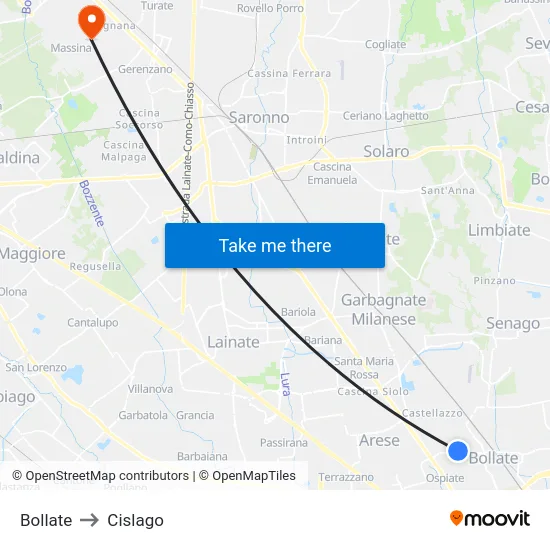 Bollate to Cislago map