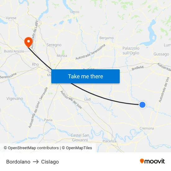 Bordolano to Cislago map