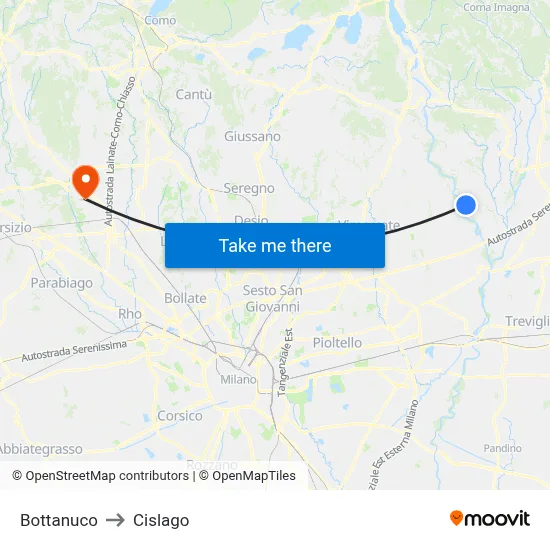 Bottanuco to Cislago map