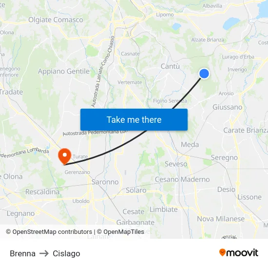 Brenna to Cislago map