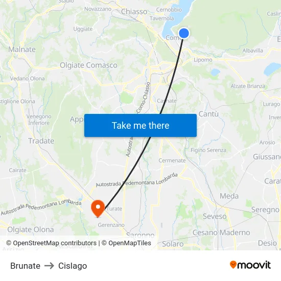 Brunate to Cislago map