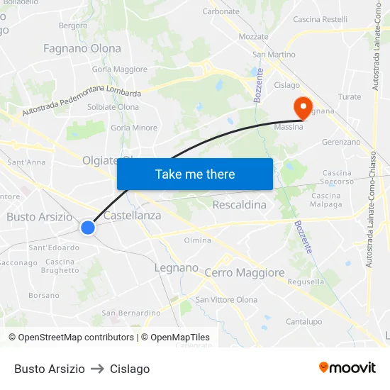 Busto Arsizio to Cislago map