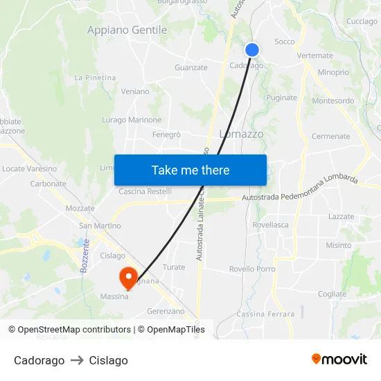 Cadorago to Cislago map