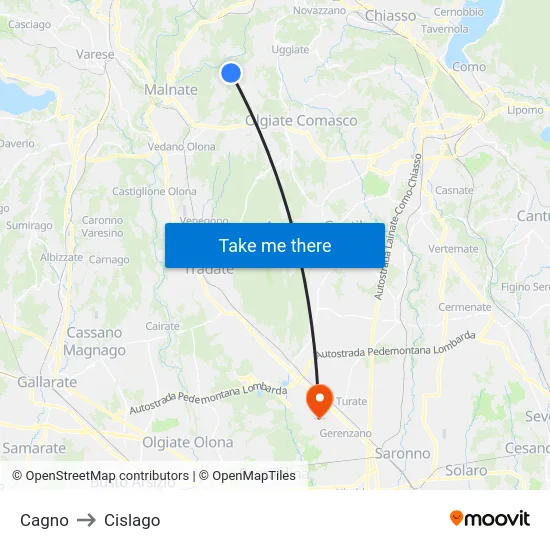 Cagno to Cislago map