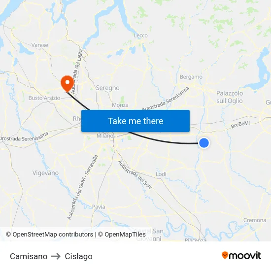Camisano to Cislago map