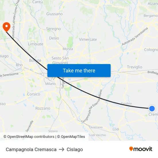 Campagnola Cremasca to Cislago map