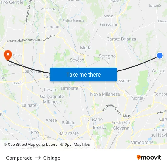 Camparada to Cislago map