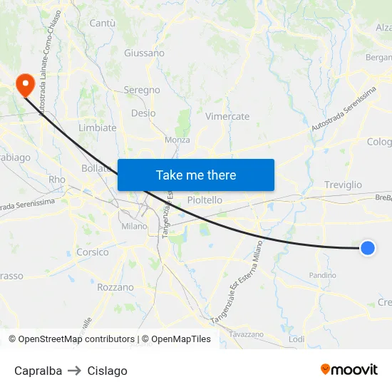 Capralba to Cislago map